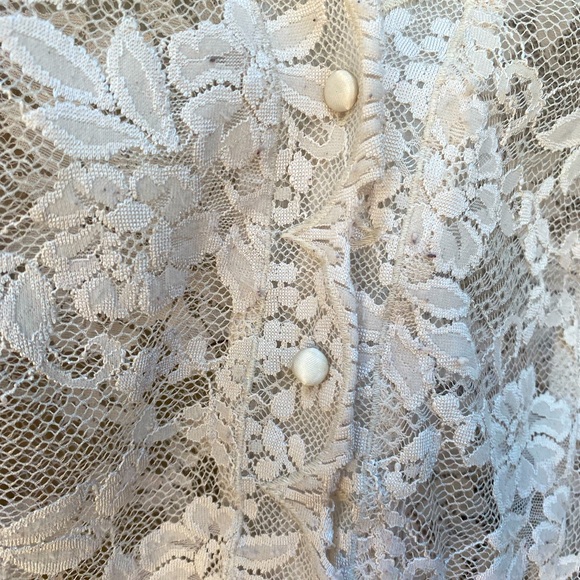 Crème lace Anne Taylor sheer button up boho top music festival summer - Picture 3 of 7